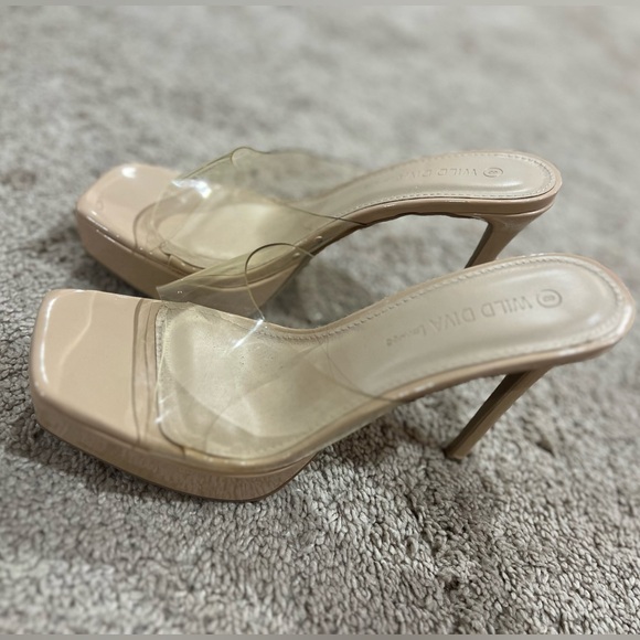 DIVA Lounge Beige Clear Strap Heels - Picture 1 of 1